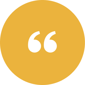 Yellow circle with white quotation marks inside.