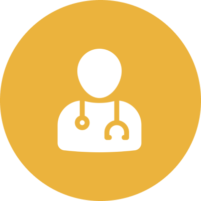 Icon of doctor with stethoscope on yellow.