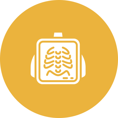 X-ray icon of ribcage on yellow background.